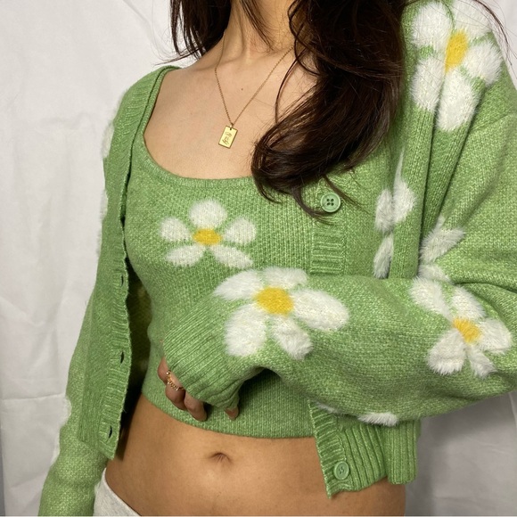 LA Hearts Green Heartbreaker Cardigan and Tank Set, Size XS - Picture 2 of 7